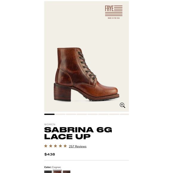 Women’s FRYE Boots Sabrina Lace-Up Distressed Tan Cognac Leather 6.5 Retail $438 - Picture 2 of 15